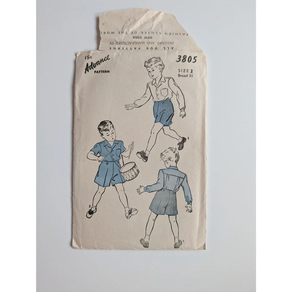 UC Advance 3805 Boys Shirt and Shorts Sewing Pattern Size 2 Breast 21 VTG 1940s